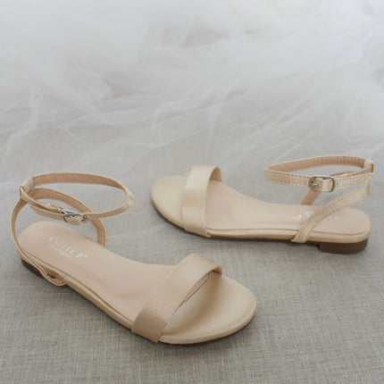 Girls Satin Flat Sandal with Ankle Strap