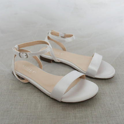 Girls Satin Flat Sandal with Ankle Strap