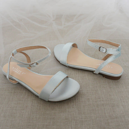 Girls Satin Flat Sandal with Ankle Strap