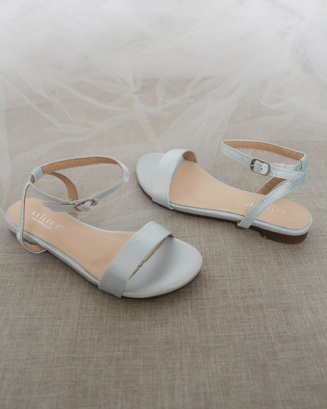 Girls Satin Flat Sandal with Ankle Strap