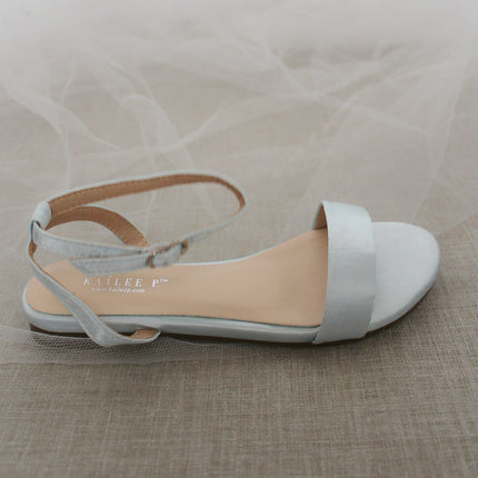 Girls Satin Flat Sandal with Ankle Strap