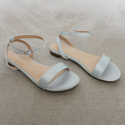 Girls Satin Flat Sandal with Ankle Strap