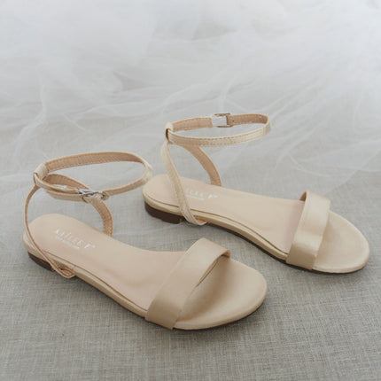 Girls Satin Flat Sandal with Ankle Strap