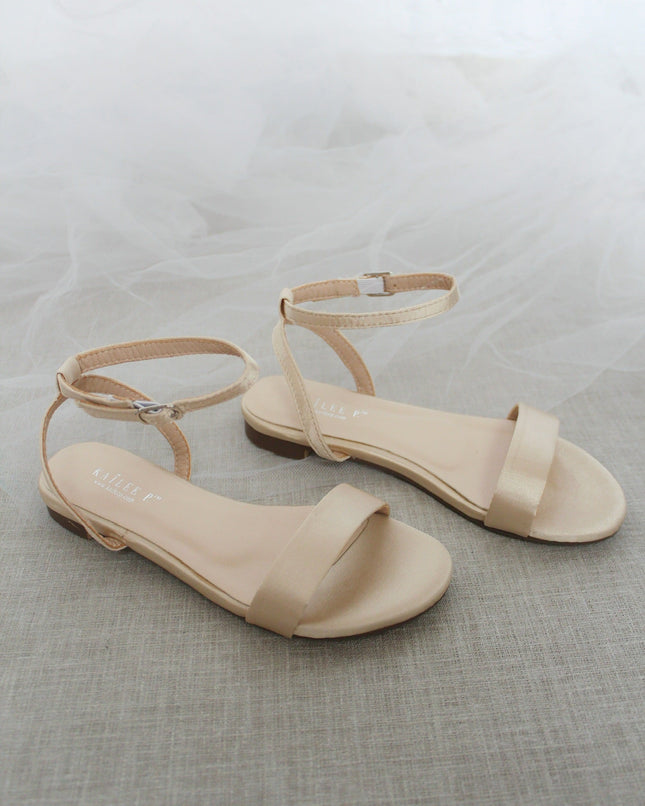 Girls Satin Flat Sandal with Ankle Strap