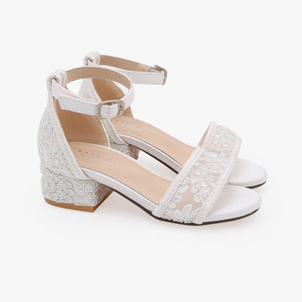 Crochet Lace Low Block Heel Girls Sandals