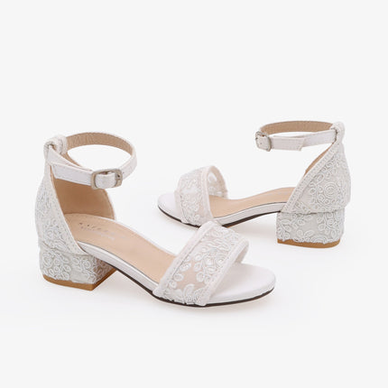 Crochet Lace Low Block Heel Girls Sandals