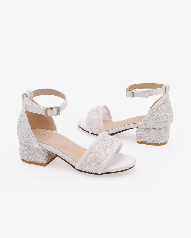 Crochet Lace Low Block Heel Girls Sandals