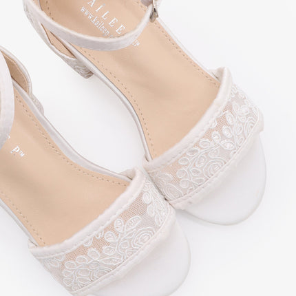 Crochet Lace Low Block Heel Girls Sandals