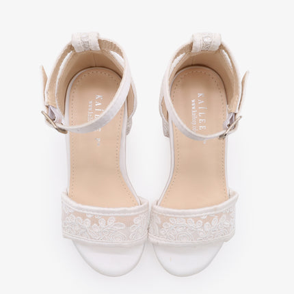 Crochet Lace Low Block Heel Girls Sandals