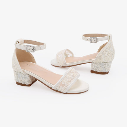 Crochet Lace Low Block Heel Girls Sandals