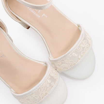 Crochet Lace Low Block Heel Girls Sandals