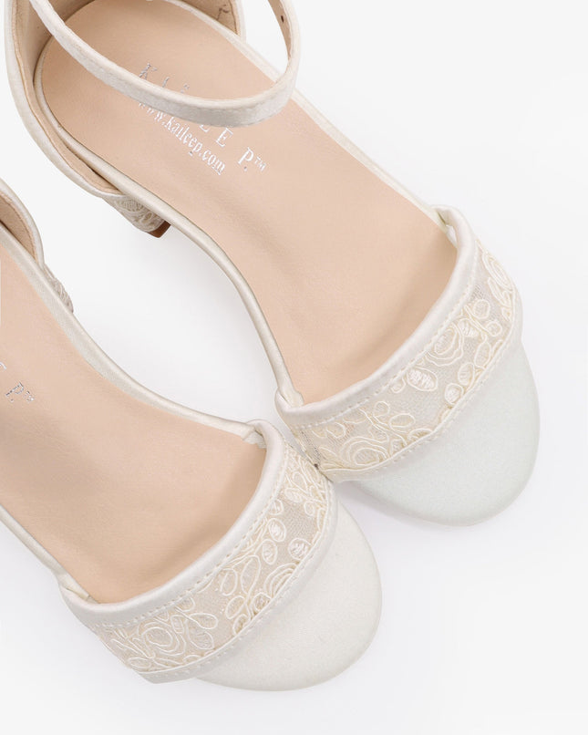 Crochet Lace Low Block Heel Girls Sandals