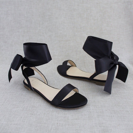 Girls Satin Flat Sandal with Wrapped Satin Tie