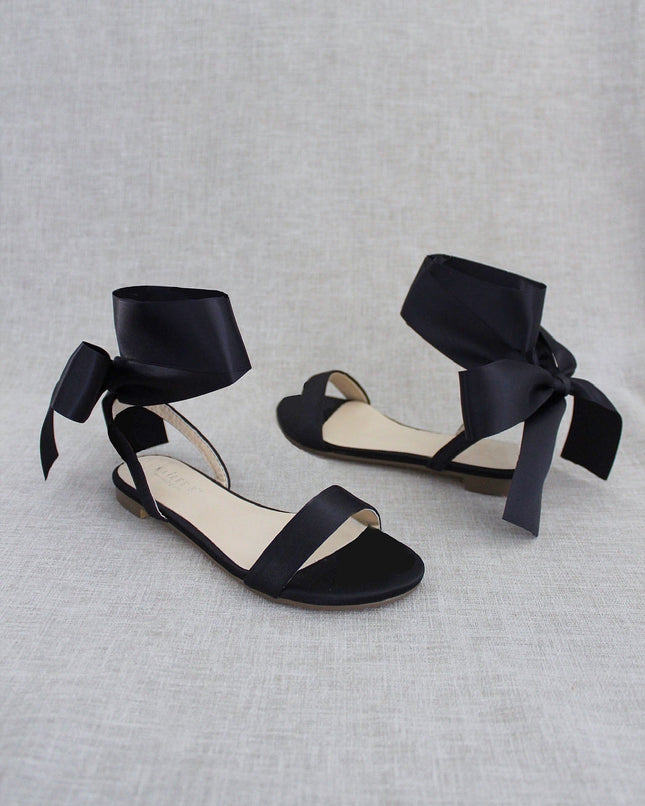 Girls Satin Flat Sandal with Wrapped Satin Tie
