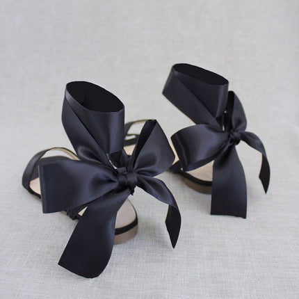 Girls Satin Flat Sandal with Wrapped Satin Tie