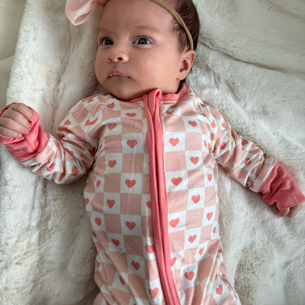 Checkerboard Hearts (Convertible Zip Footies)