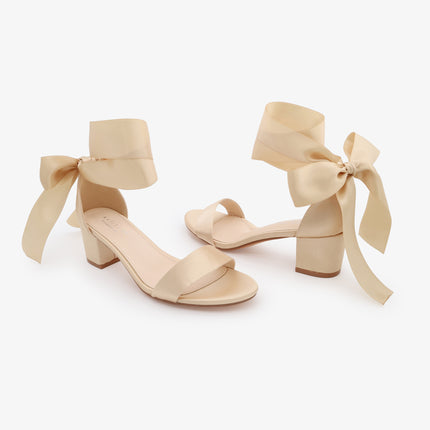 Satin Girls Block Heel Sandal with Wrapped Ribbon Tie