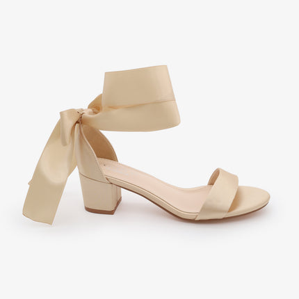 Satin Girls Block Heel Sandal with Wrapped Ribbon Tie