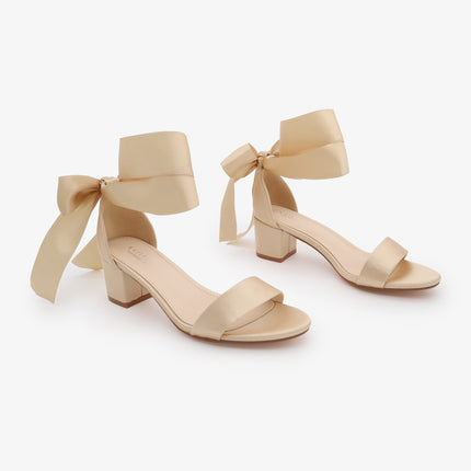Satin Girls Block Heel Sandal with Wrapped Ribbon Tie