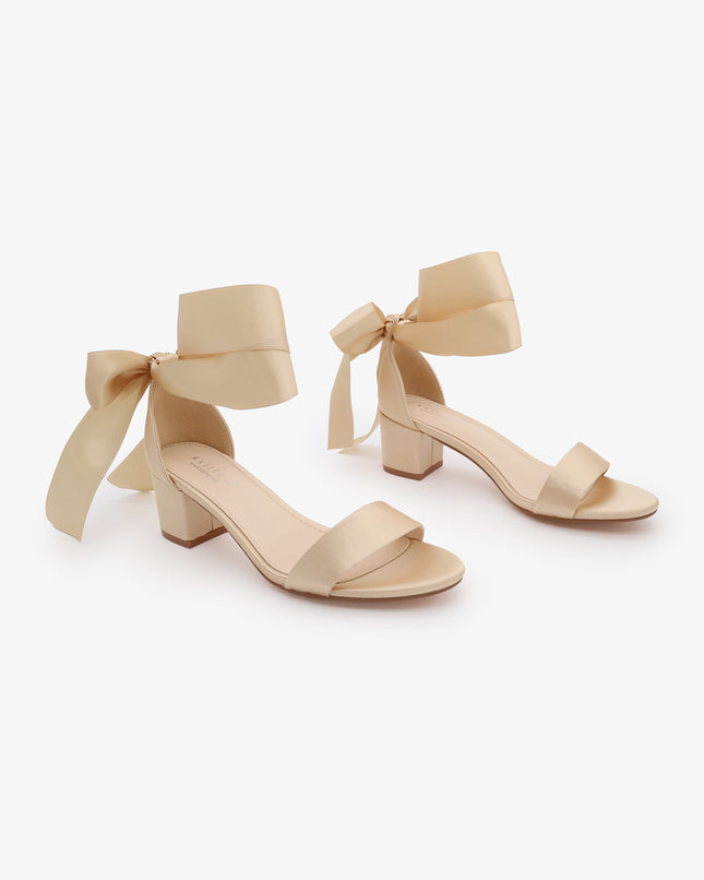 Satin Girls Block Heel Sandal with Wrapped Ribbon Tie