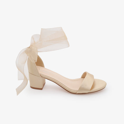 Satin Girls Block Heel Sandal with Wrapped Ribbon Tie