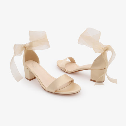 Satin Girls Block Heel Sandal with Wrapped Ribbon Tie