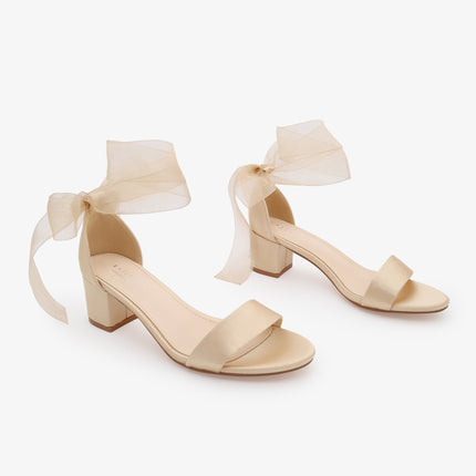 Satin Girls Block Heel Sandal with Wrapped Ribbon Tie