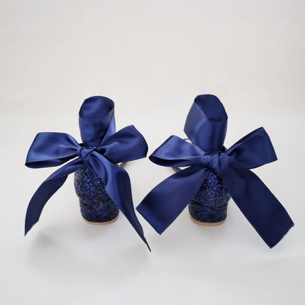 Rock Glitter Low Block Heel Girls Sandals with Wrapped Satin Tie