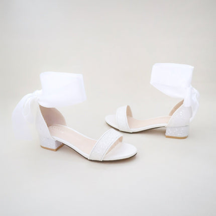 Rock Glitter Low Block Heel Girls Sandals with Wrapped Satin Tie
