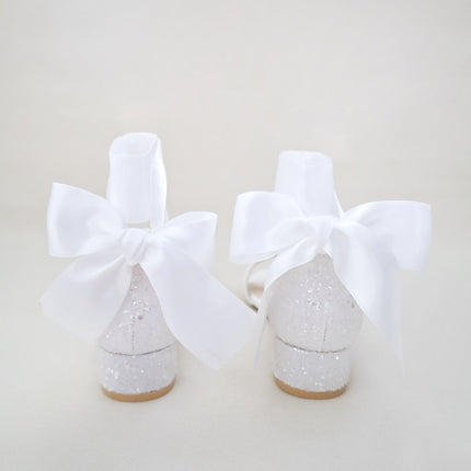 Rock Glitter Low Block Heel Girls Sandals with Wrapped Satin Tie