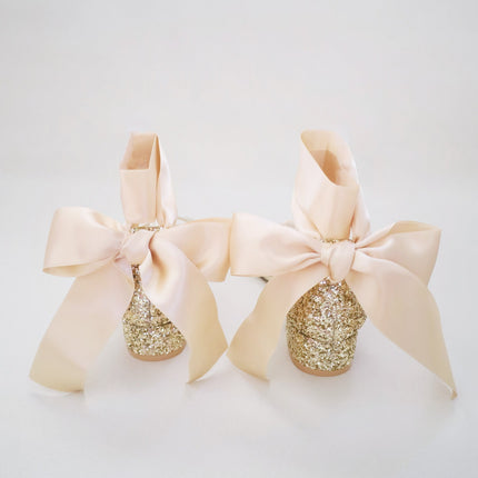 Rock Glitter Low Block Heel Girls Sandals with Wrapped Satin Tie