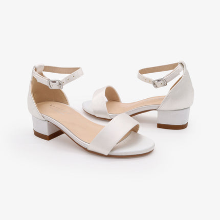 Satin Girls Block Heel Sandals with Ankle Strap