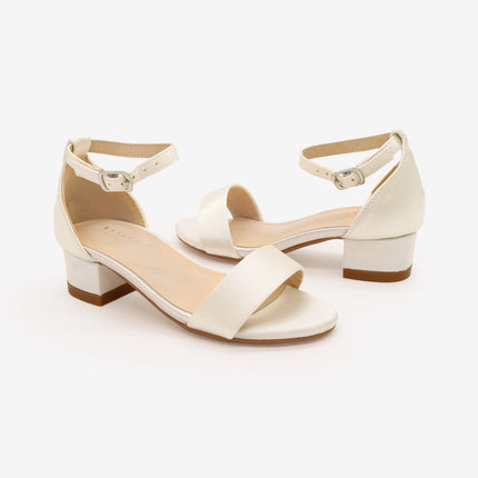 Satin Girls Block Heel Sandals with Ankle Strap