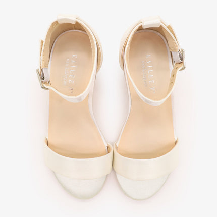 Satin Girls Block Heel Sandals with Ankle Strap