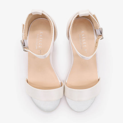 Satin Girls Block Heel Sandals with Ankle Strap