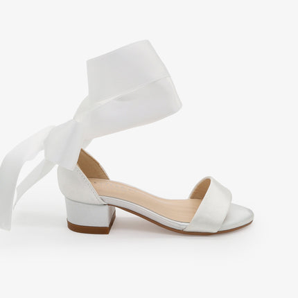 Satin Girls Block Heel Sandal with Wrapped Ribbon Tie