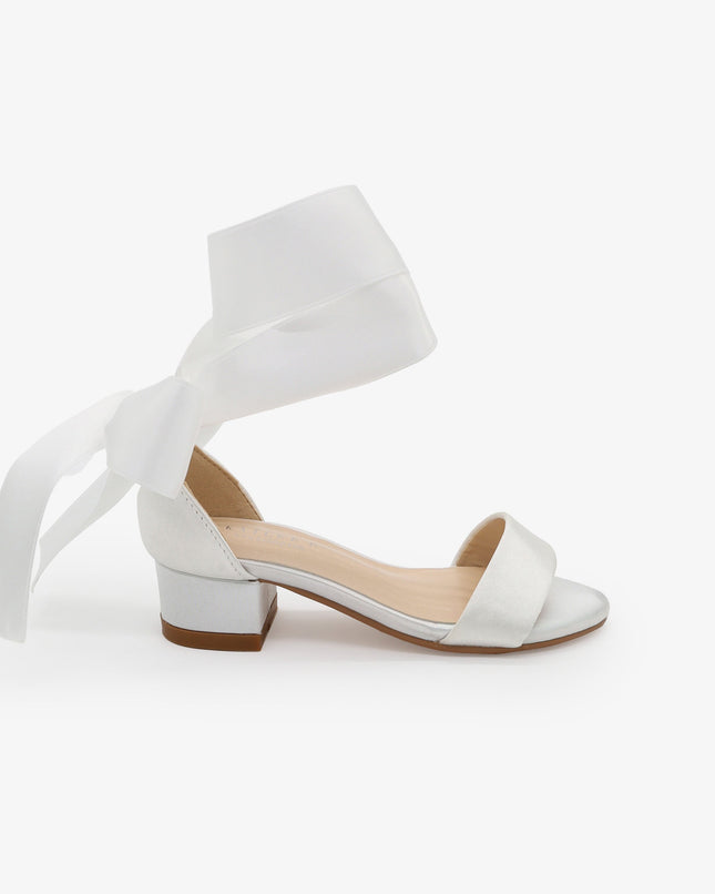 Satin Girls Block Heel Sandal with Wrapped Ribbon Tie