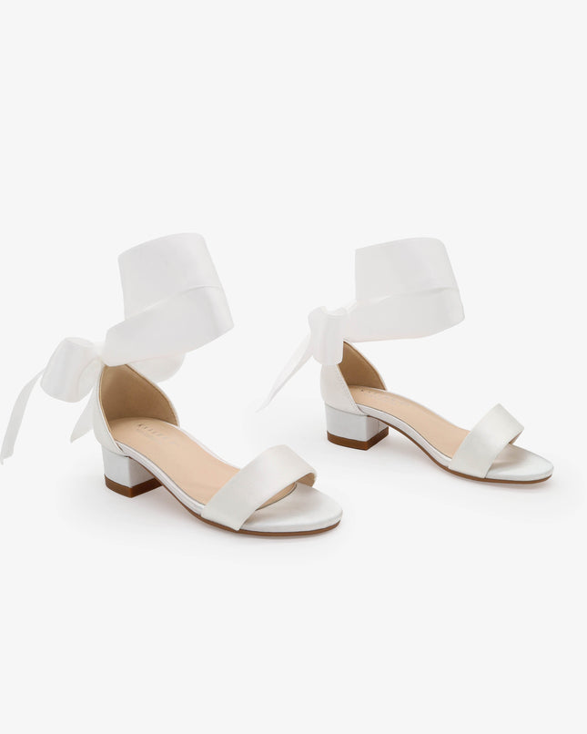 Satin Girls Block Heel Sandal with Wrapped Ribbon Tie