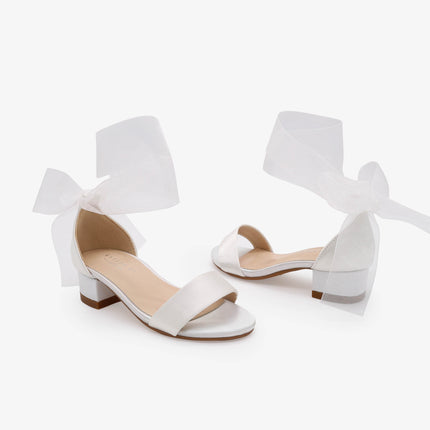 Satin Girls Block Heel Sandal with Wrapped Ribbon Tie