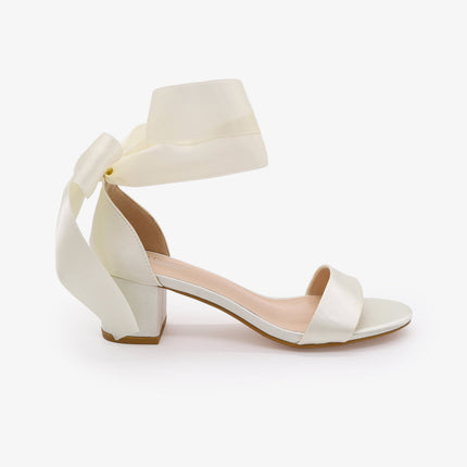Satin Girls Block Heel Sandal with Wrapped Ribbon Tie