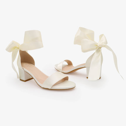 Satin Girls Block Heel Sandal with Wrapped Ribbon Tie