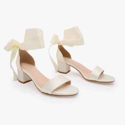 Satin Girls Block Heel Sandal with Wrapped Ribbon Tie