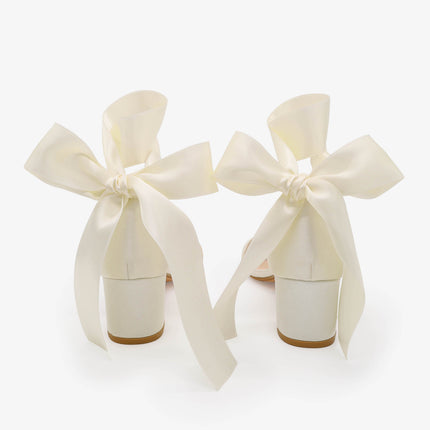 Satin Girls Block Heel Sandal with Wrapped Ribbon Tie