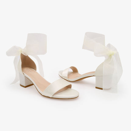 Satin Girls Block Heel Sandal with Wrapped Ribbon Tie