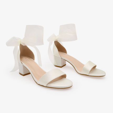 Satin Girls Block Heel Sandal with Wrapped Ribbon Tie