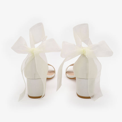 Satin Girls Block Heel Sandal with Wrapped Ribbon Tie