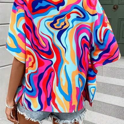 Boho Print V-Neck Short Sleeve Top – Summer Casual
