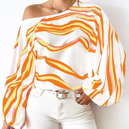 Off-Shoulder Wavy Stripe Short Sleeve Top