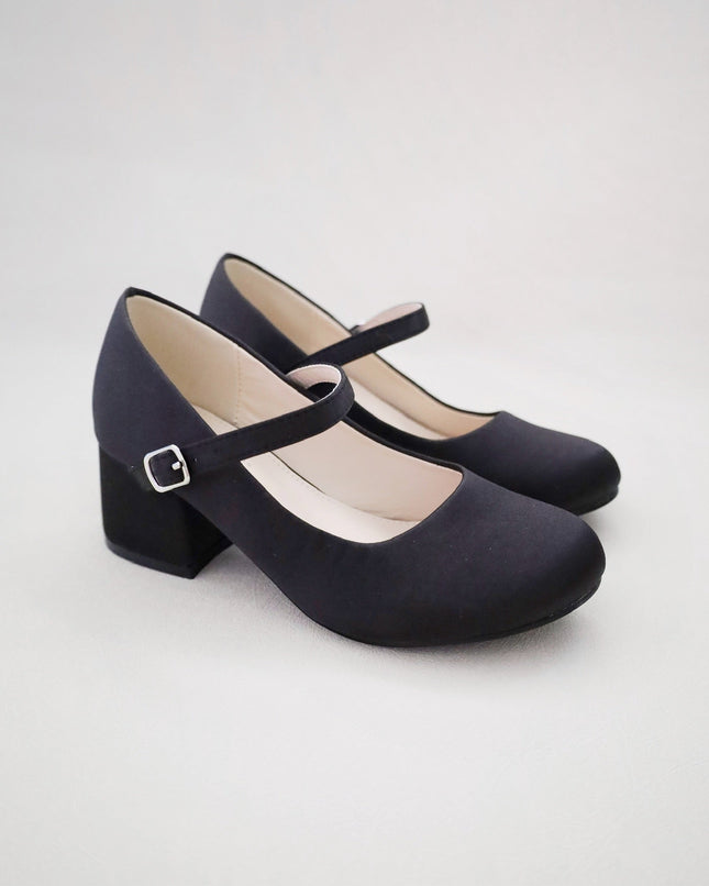 Girls Satin Mary Jane Block Heel