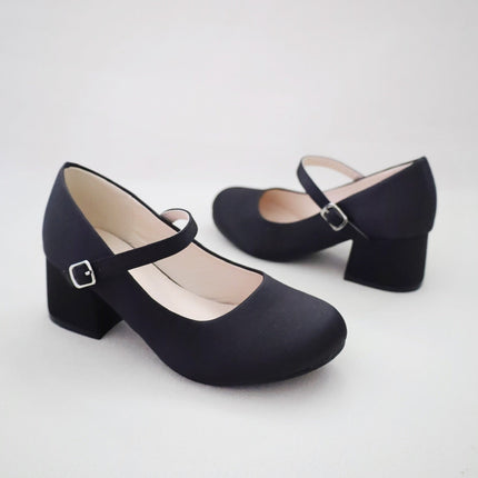 Girls Satin Mary Jane Block Heel